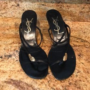Ives Saint Laurent Black Kid Sandals